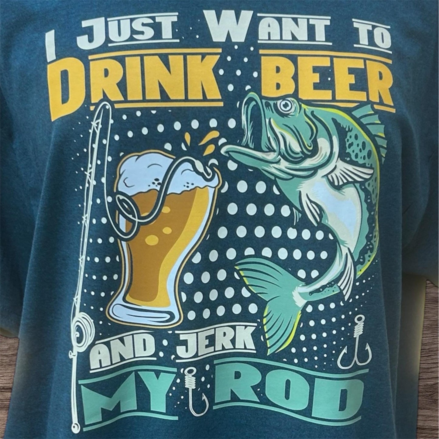T-shirt with fishing and beer graphic ideal gift