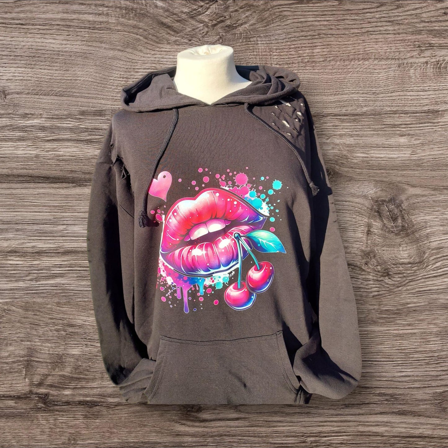 Edgy Pink Hair Girl Hoodie – Distressed Grey Streetwear, Alternative Clothing for Him or Her, Fashionistas