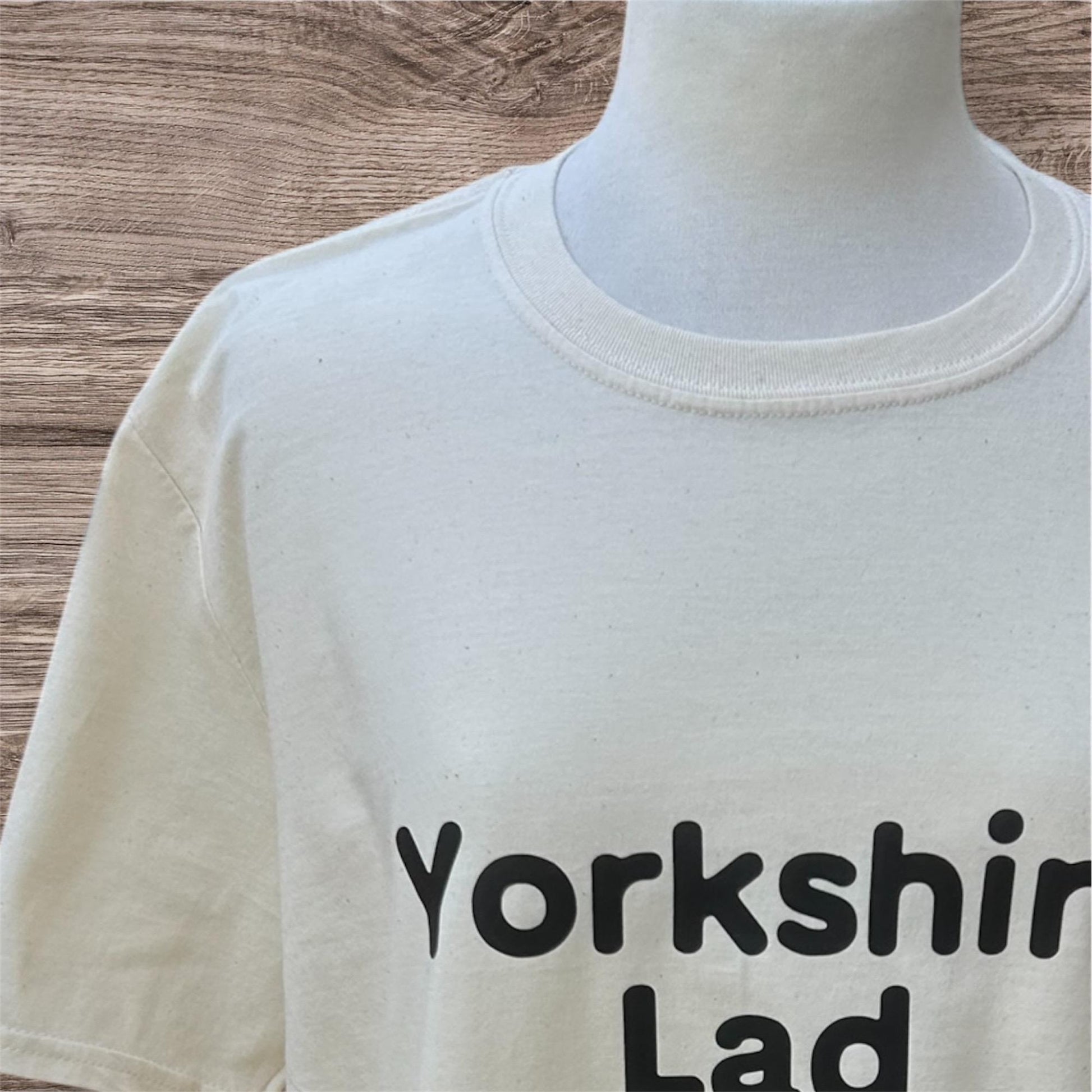 Cream t-shirt with 'Yorkshire Lad' text on front  gift for the lad in your life
