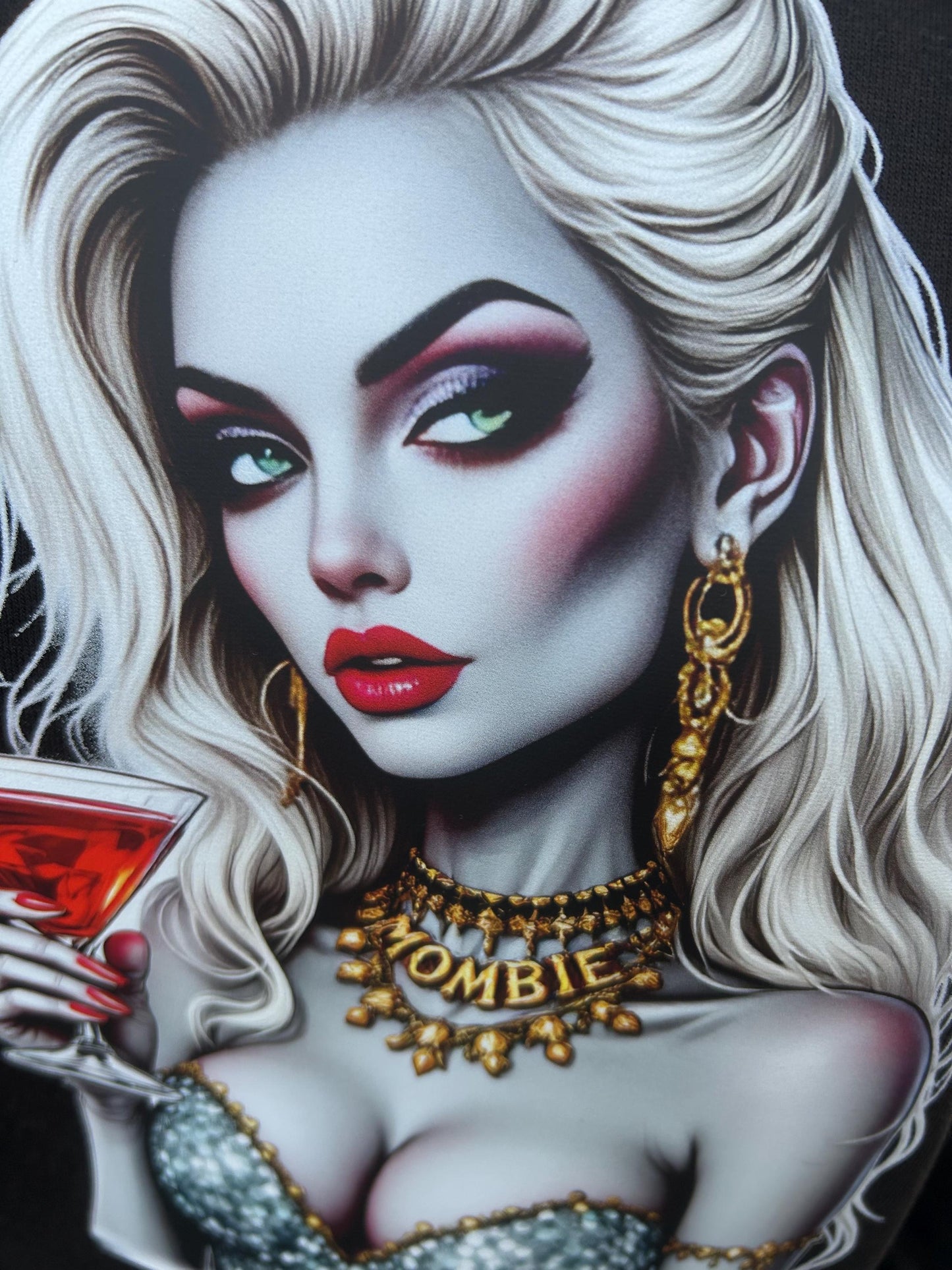 Zombie Mombie Hoodie – Distressed Grey Streetwear, Cocktail Chick, Alternative Clothing for Him or Her, Vintage Vibe,