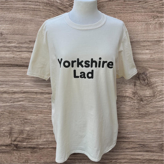 Cream t-shirt with 'Yorkshire Lad' text o